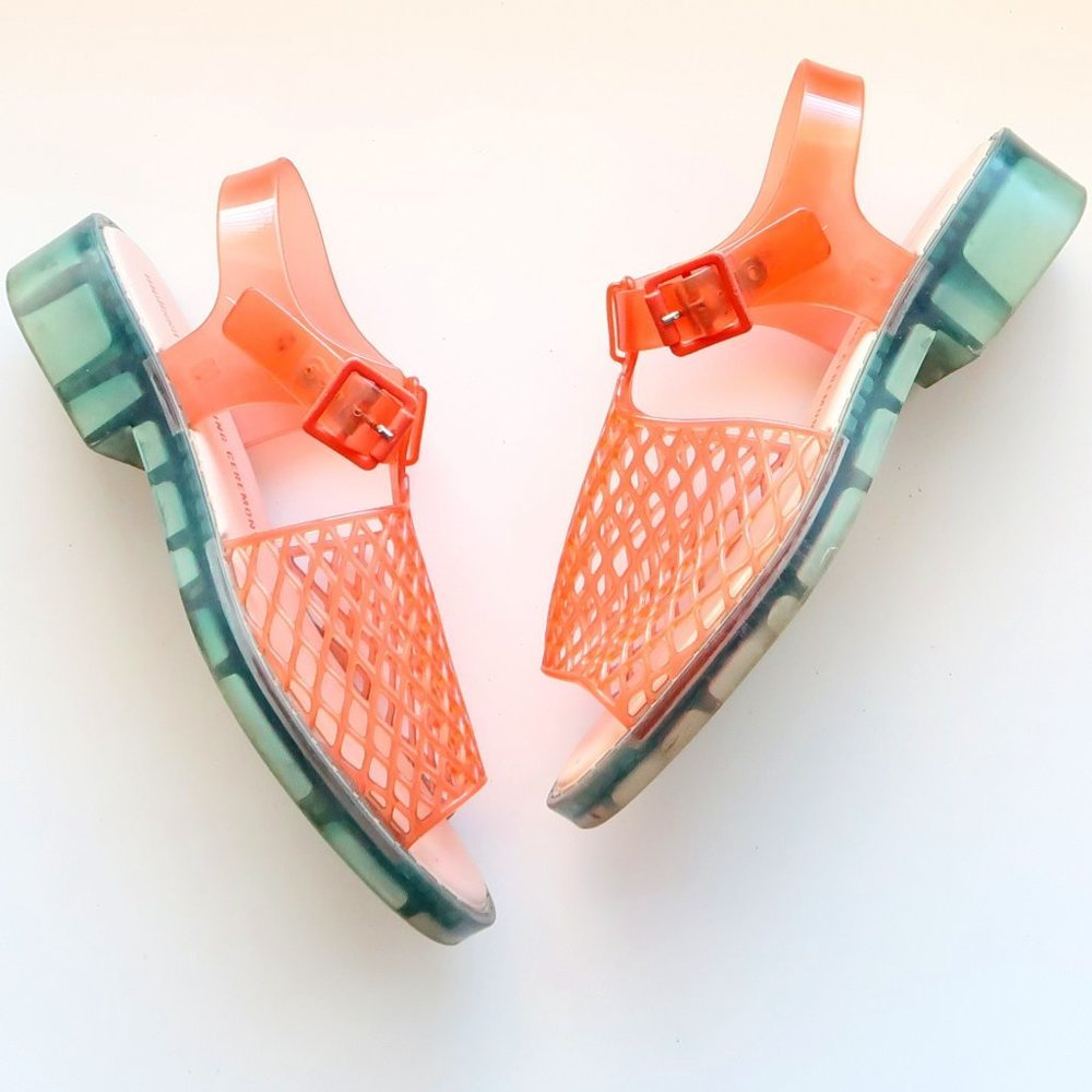 Melissa x Opening Ceremony Hatch Orange & Green Jelly Block Heel Mesh Sandals 8